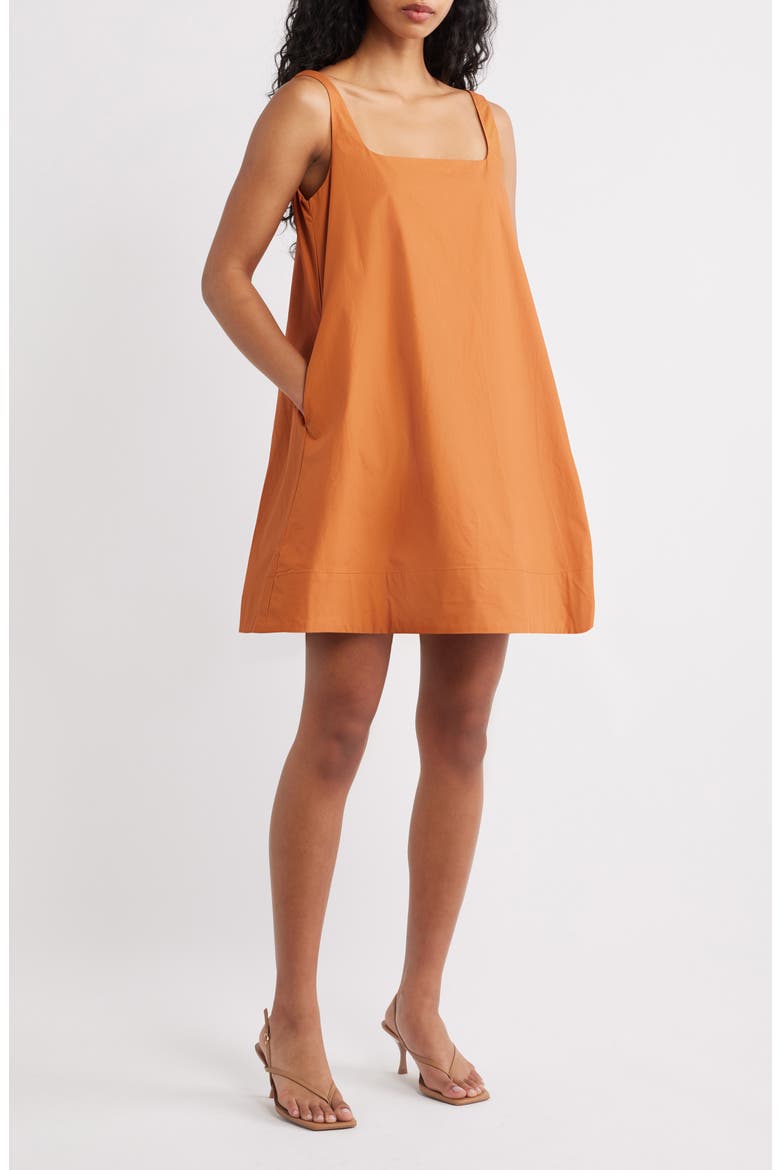 Kora Trapeze Cotton Minidress, Main, color, BROWN