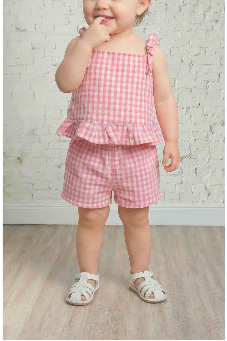 Gingham Bow Top & Shorts Set, Alternate, color, PINK/ WHITE