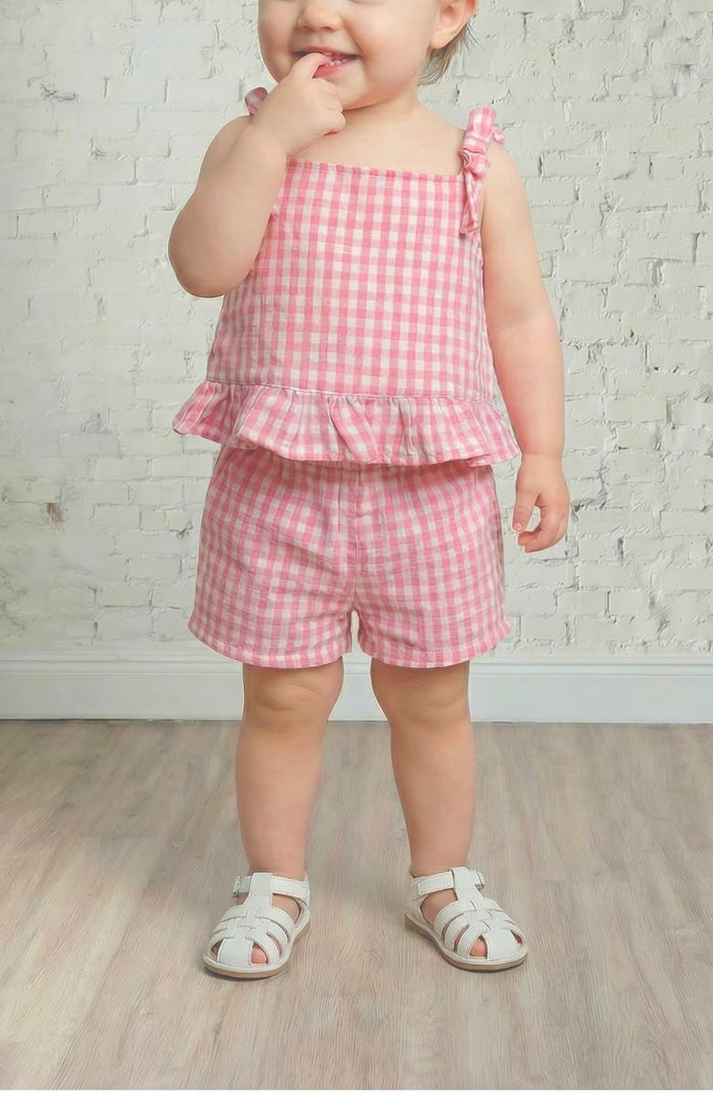 Pippa & Julie Gingham Bow Top & Shorts Set, Alternate, color, Pink/ White