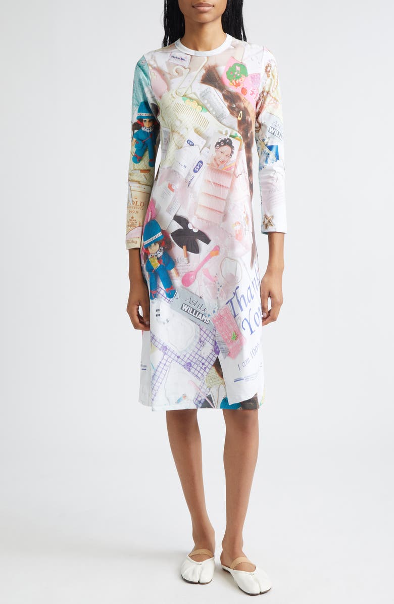 Ashley Williams Treasures Print Long Sleeve Jersey A-Line Dress, Main, color, White Multi