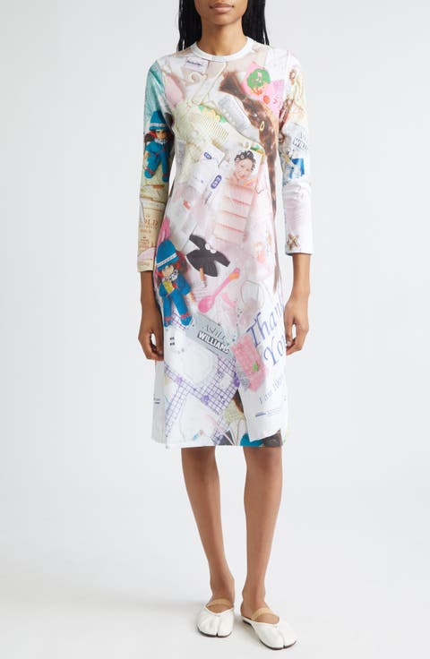 Treasures Print Long Sleeve Jersey A-Line Dress