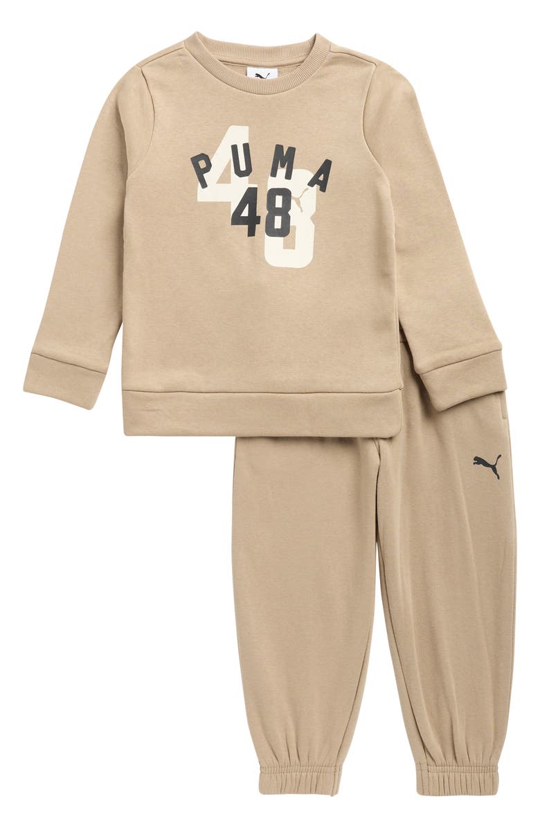 PUMA Kids' Logo Fleece Pullover & Joggers Set, Main, color, Pale Brown