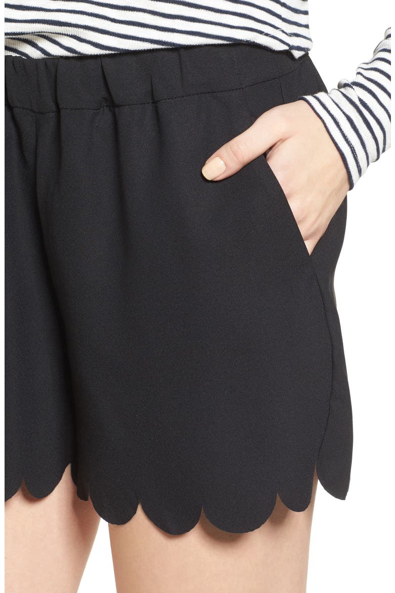 Scallop Hem Pull-On Shorts, Alternate, color, TRUE BLACK