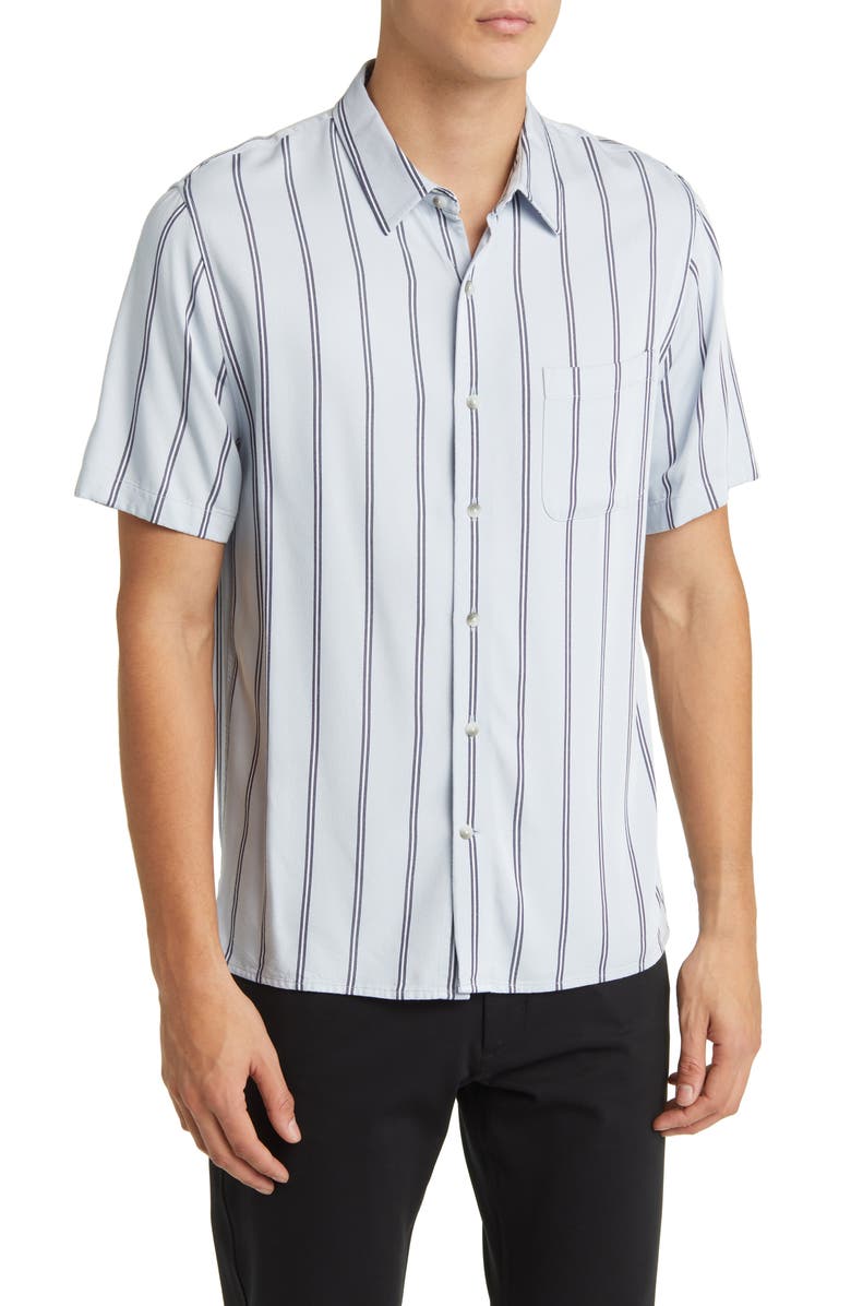 Vince Pacifica Stripe Short Sleeve Button-Up Shirt, Main, color, Dusty Sky/ Royal Blue