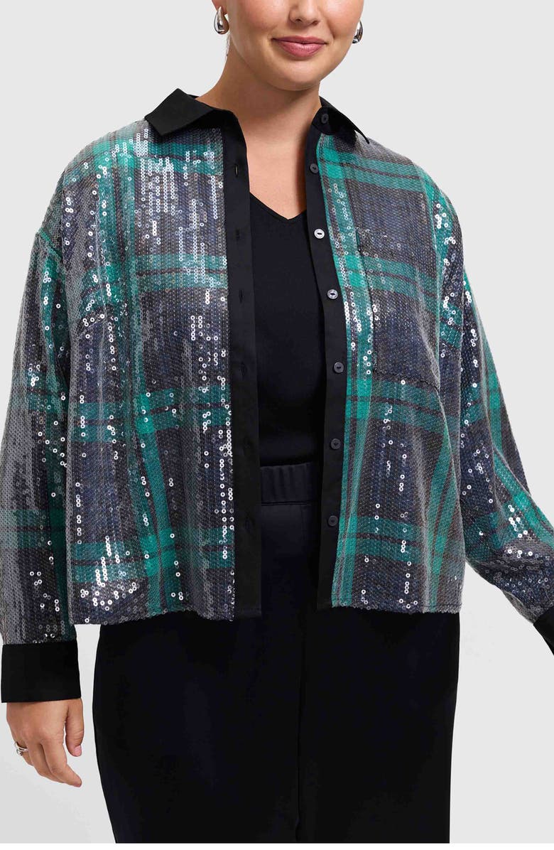 Foxcroft Marina Sequin Button-Up Shirt, Alternate, color, Navy Blue/ Multi