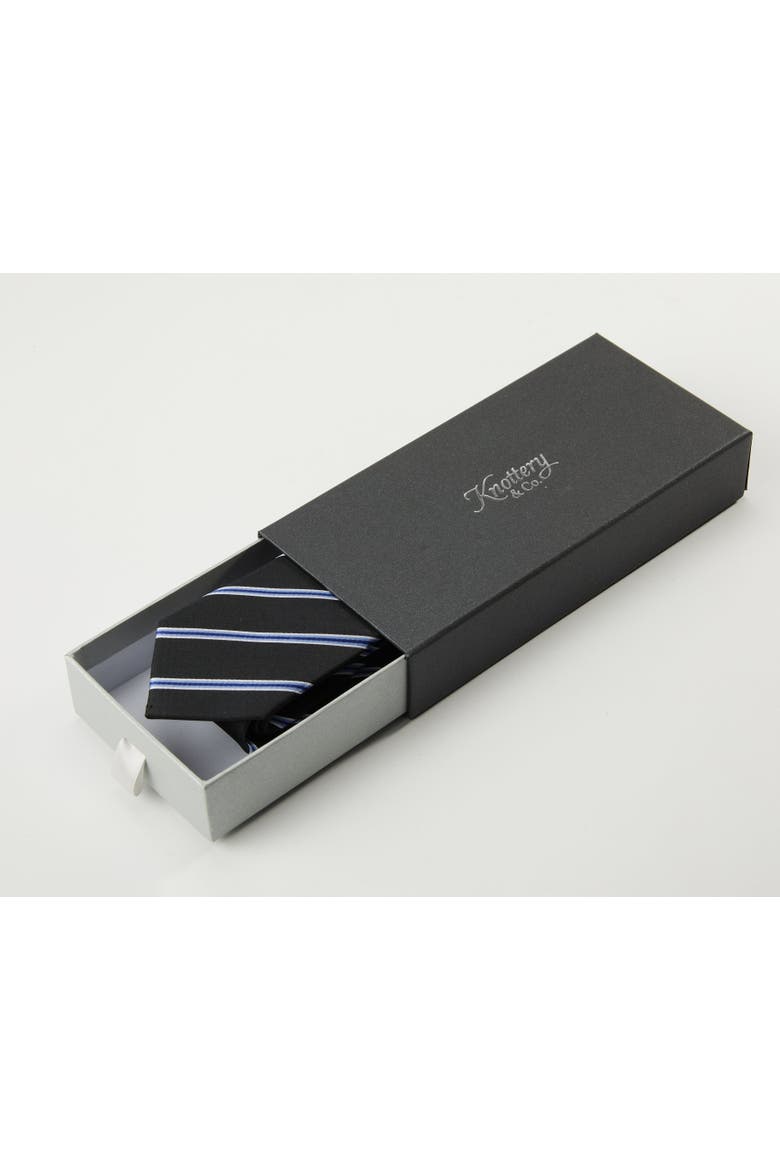 Accent Striped Silk Jacquard Tie, Alternate, color, Navy Blue