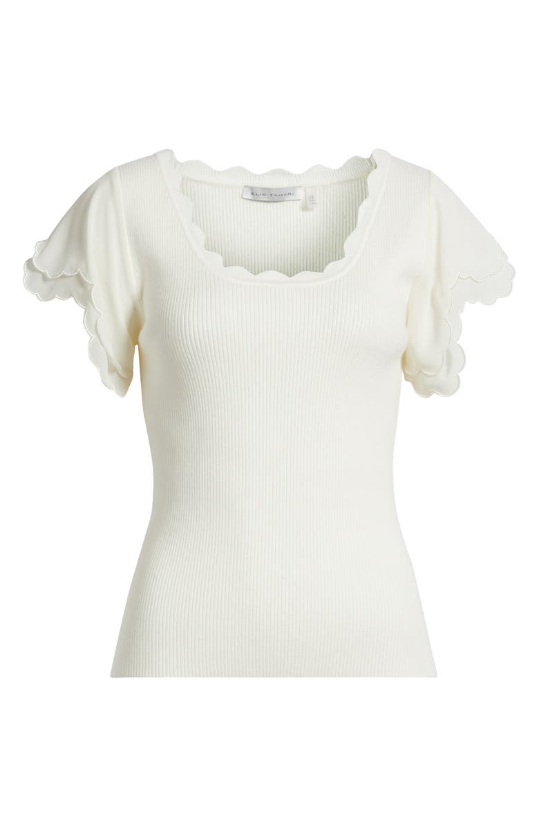 Elie Tahari Brittany Flutter Sleeve Mixed Media Top, Alternate, color, Sky White