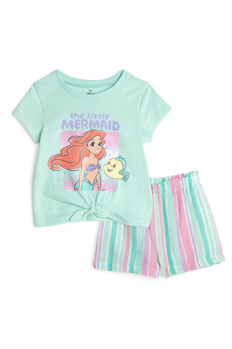 The Little Mermaid Princess Ariel 2-Piece Short Sleeve Tee and Gauze Shorts Set, Main, color, Mint Multi Ariel
