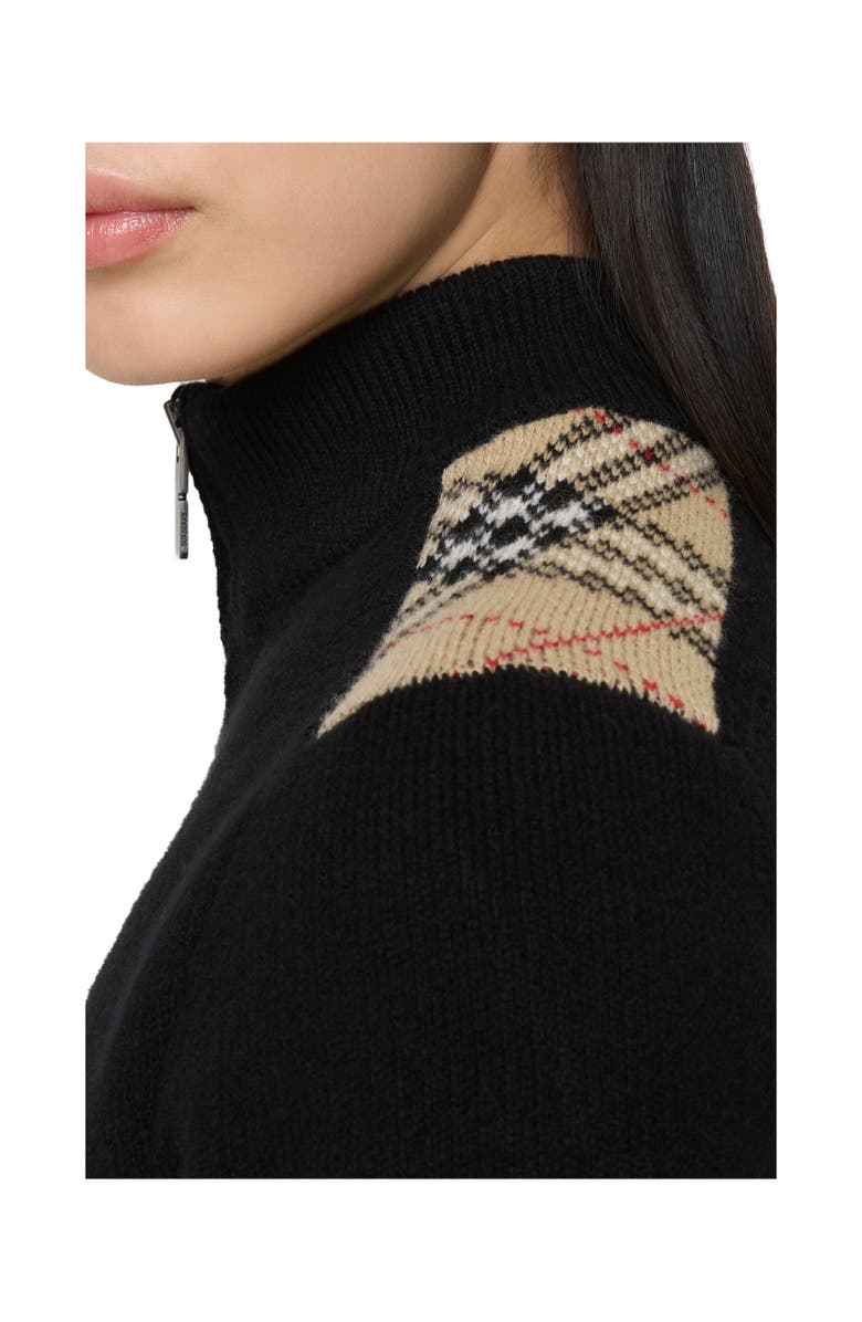 Burberry Check Patch Wool Cashmere Cardigan, Alternate, color, Black