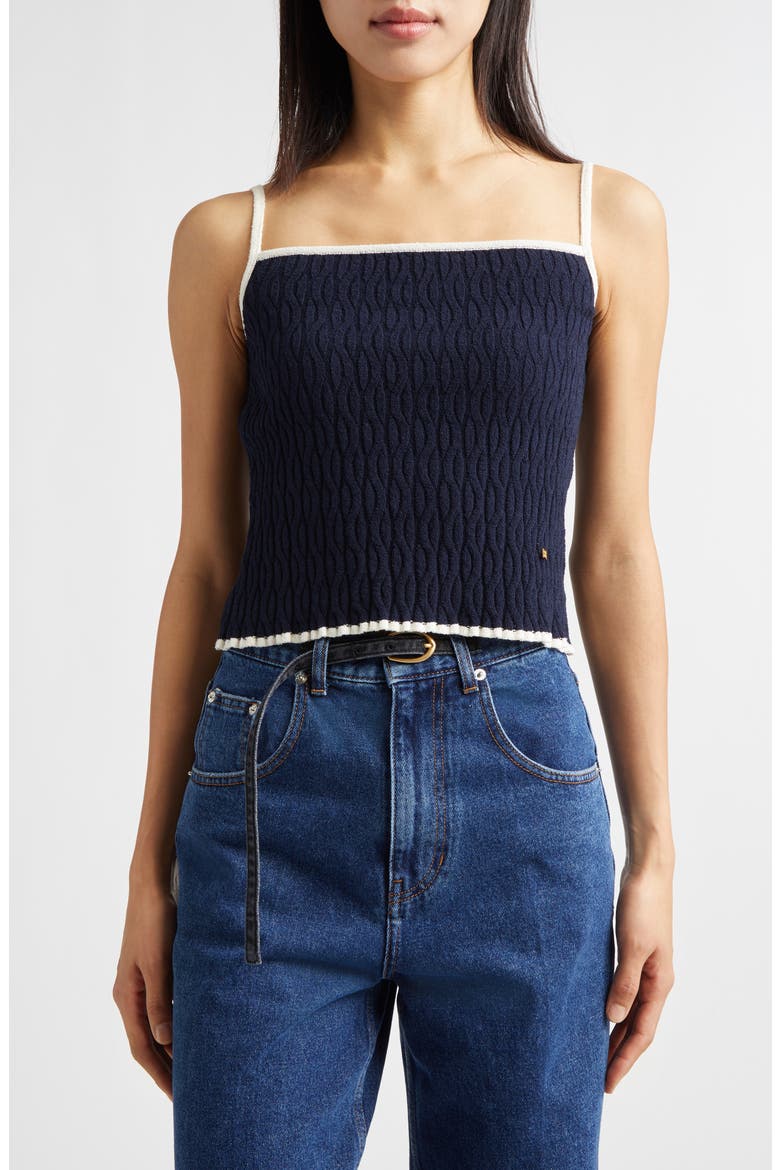 Contrast Trim Pointelle Cable Knit Camisole, Main, color, NAVY