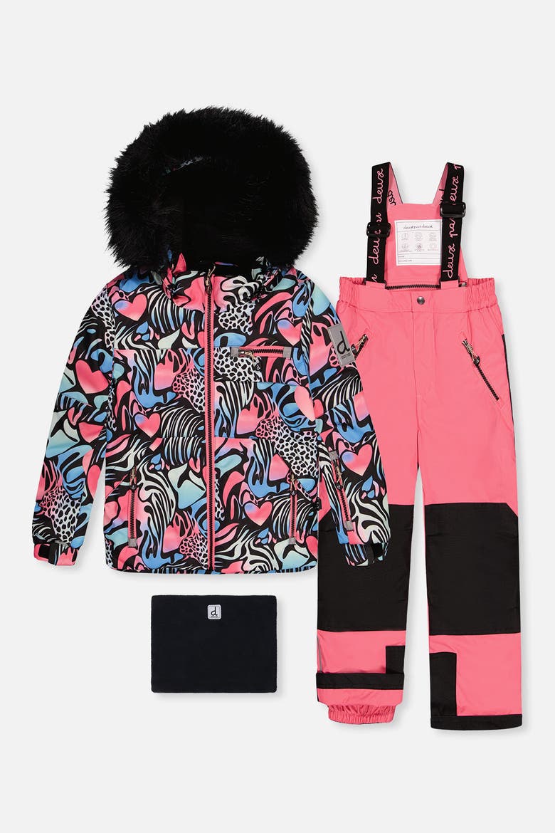 Zebra Play Jacket & Reinforced Pants Two Piece Snowsuit, Main, color, Black Zebra Print