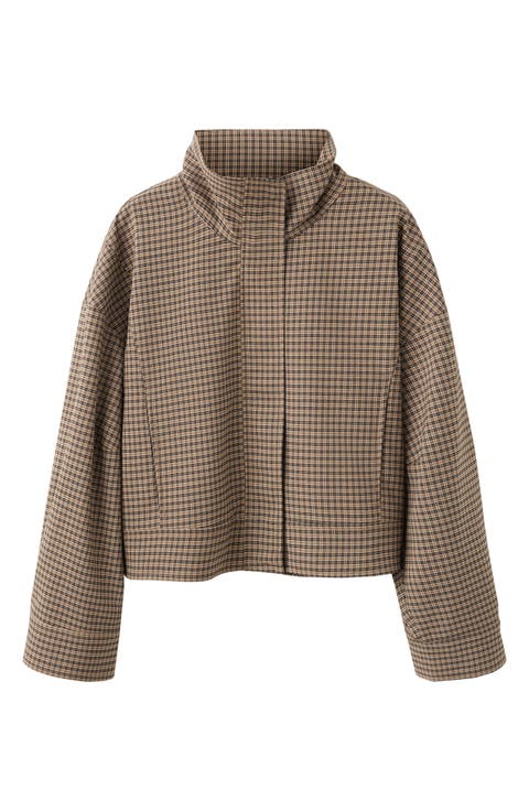 Plaid Funnel Neck Bomber Jacket