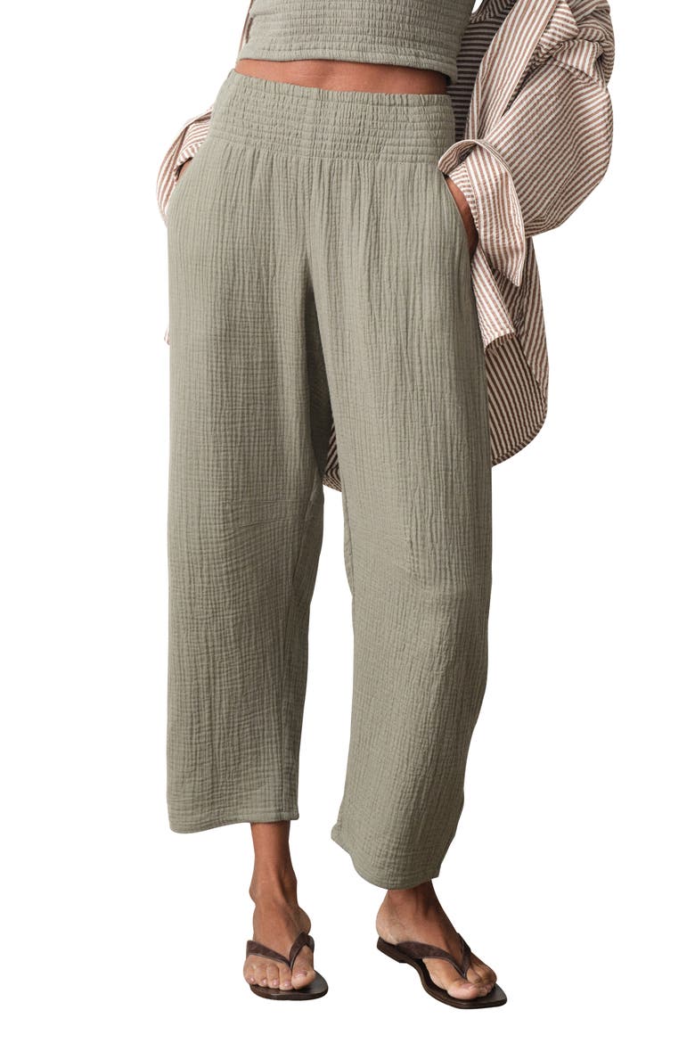 Cali Smocked Waist Double Cloth Pants, Main, color, SEA SPRAY