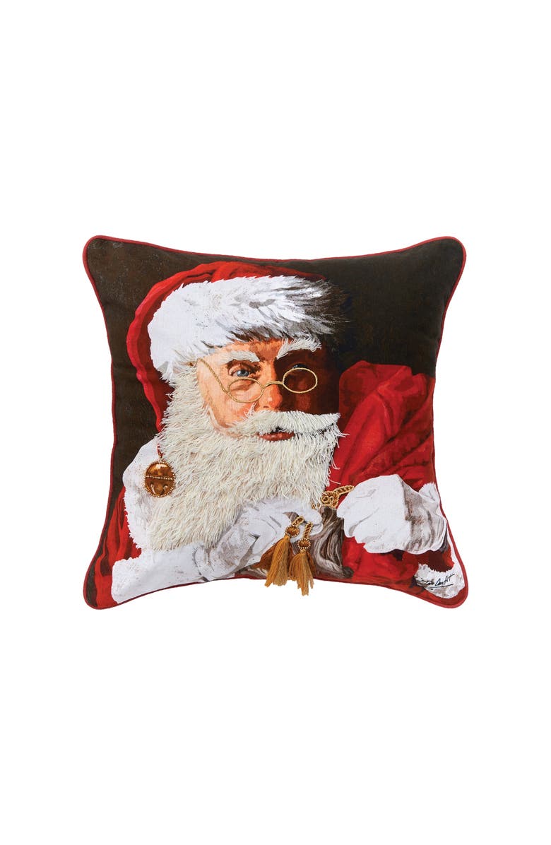C&F Home Santa Claus With Toys Printed and Embroidered Christmas Throw Pillow, 18" x 18", Main, color, Black