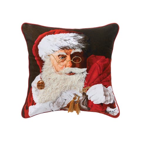 Santa Claus With Toys Printed and Embroidered Christmas Throw Pillow, 18" x 18"