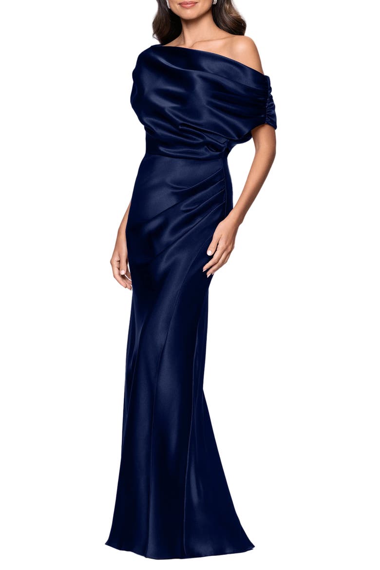 One-Shoulder Satin Gown, Alternate, color, NAVY