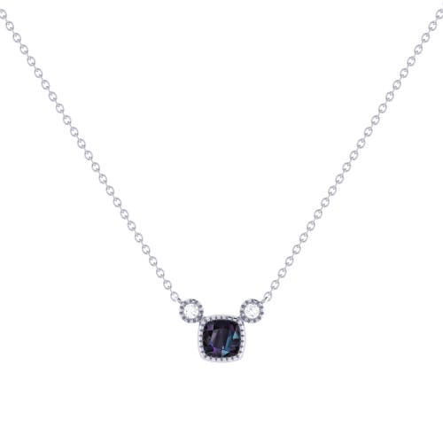 Luvmyjewelry Cushion Cut Sapphire & Diamond 14k Gold Birthstone Necklace In White Gold