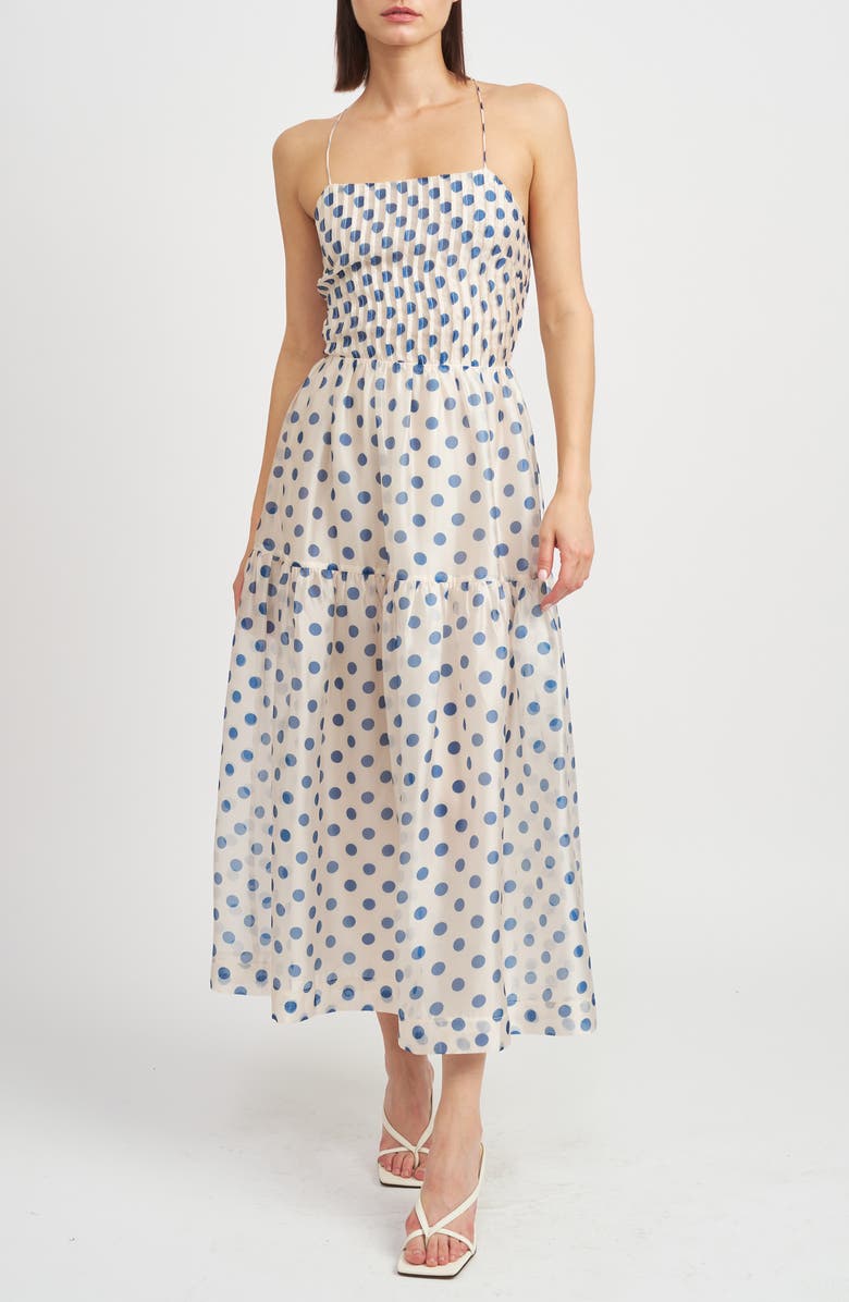 En Saison Frances Polka Dot Strappy Back Dress, Main, color, 
