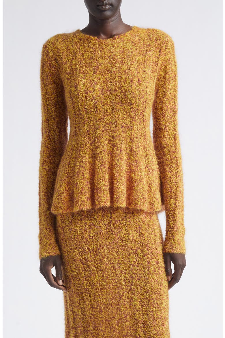 Joelle Marled Mohair & Silk Blend Bouclé Rib Sweater, Main, color, YELLOW WINE