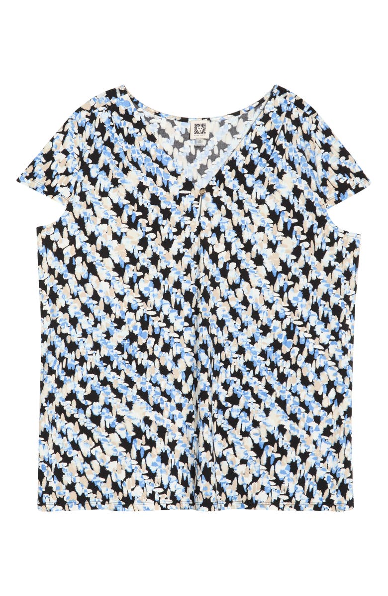 AK ANNE KLEIN Print Cap Sleeve Top, Alternate, color, Blue Yonder Mlt