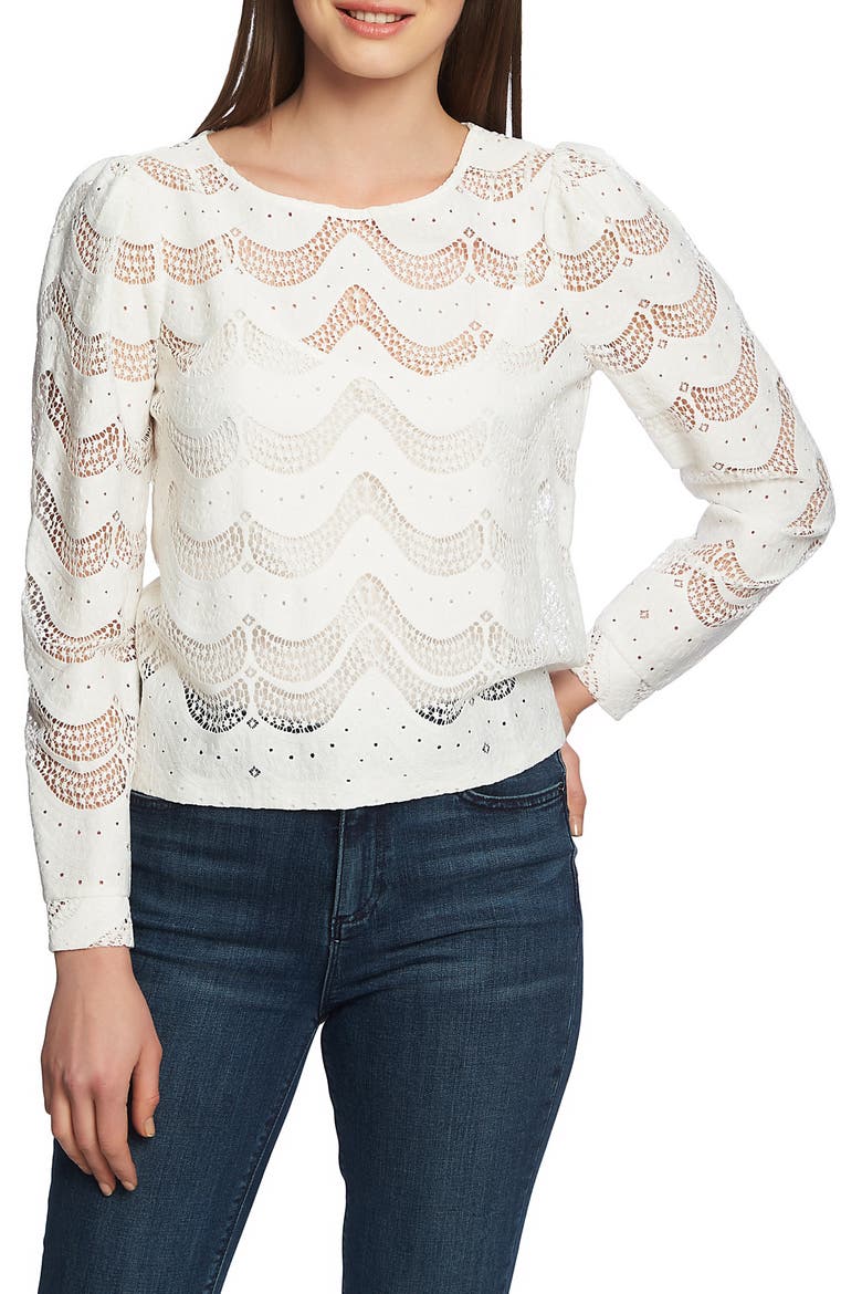 Scalloped Lace Blouse, Main, color, SOFT ECRU