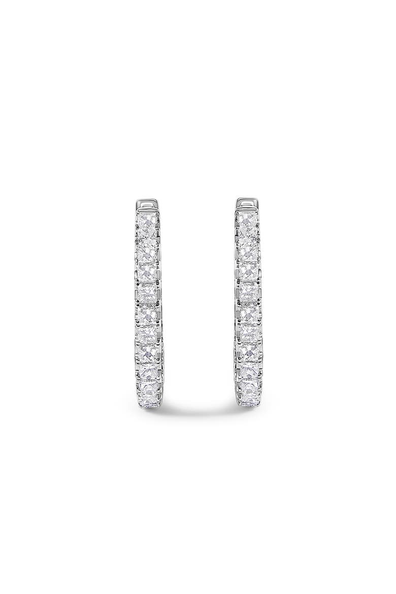 14K White Gold 2.00 Cttw Princess Diamond Inside Out Hoop Earrings, Alternate, color, White Gold