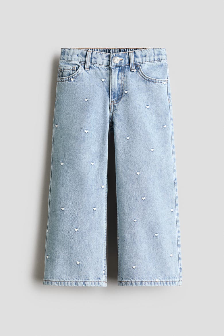 Motif-detail Wide Leg Jeans, Alternate, color, Light denim blue/hearts
