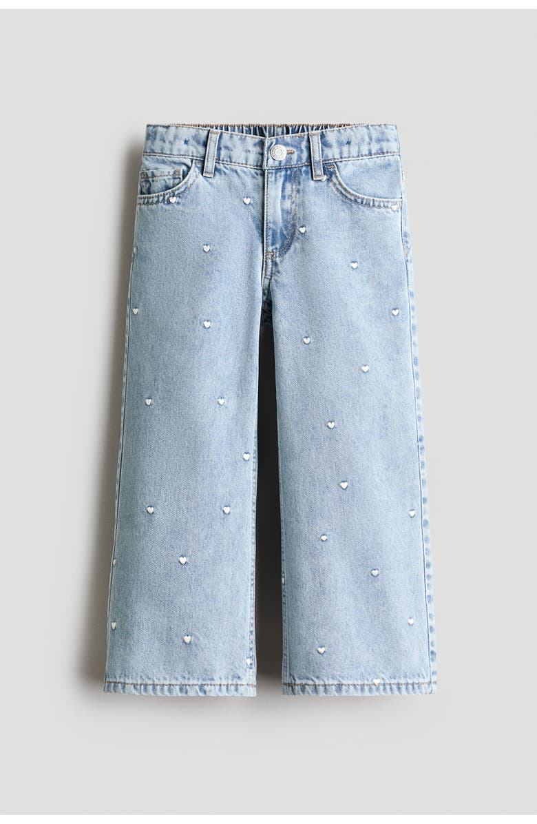 H&M Motif-detail Wide Leg Jeans, Alternate, color, Light Denim Blue/Hearts