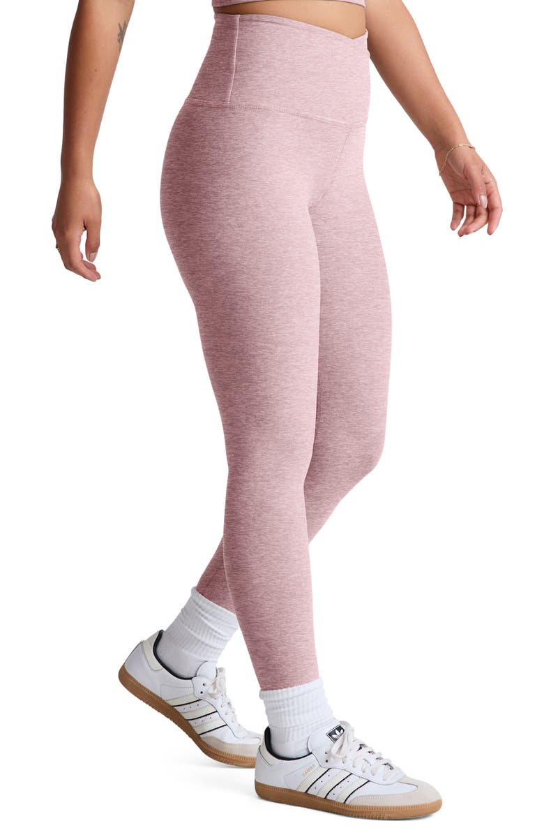 Beyond Yoga At Your Leisure Space Dye High Waist Midi Leggings, Alternate, color, Blush Blooms Heather
