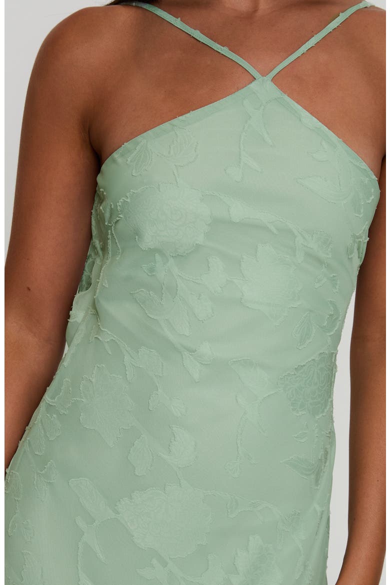 Zoelle Floral Jacquard Strappy Back Gown, Alternate, color, SAGE