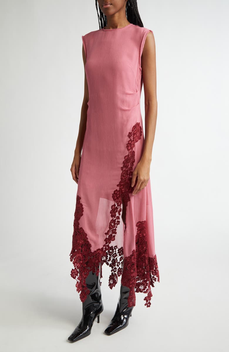 Acne Studios Dawella Lace Trim Crepe Midi Dress, Alternate, color, 