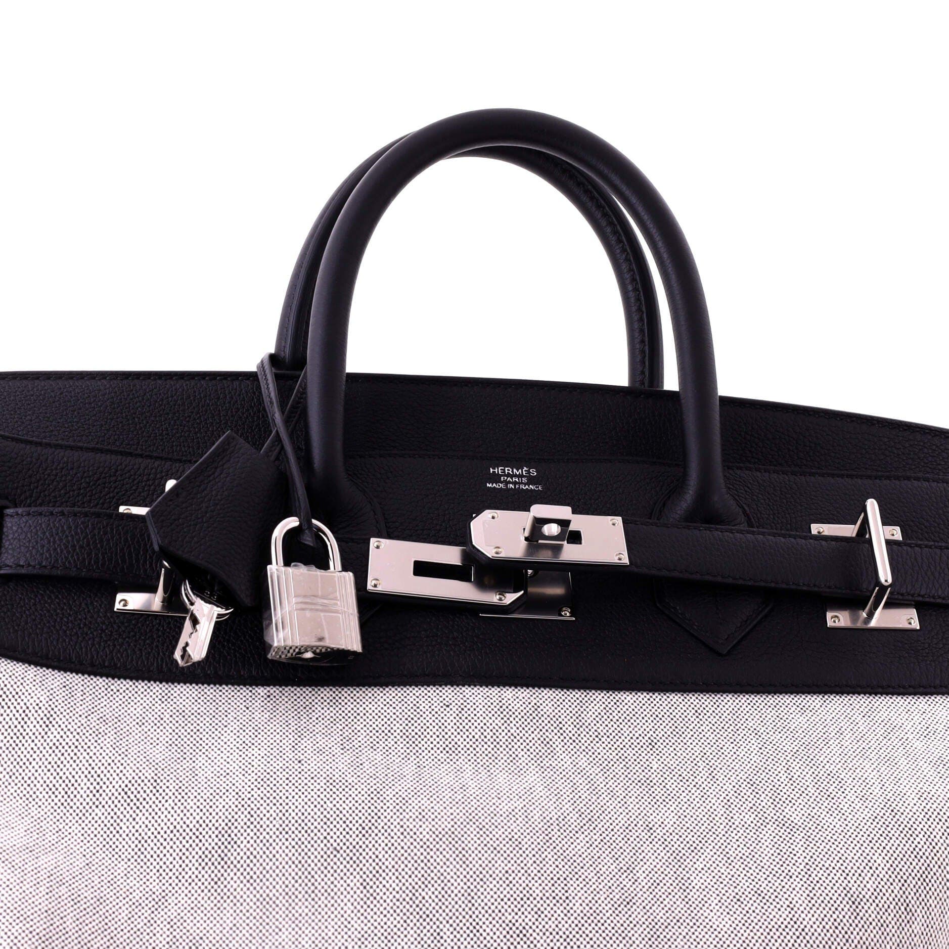 Pre-Owned Hermes HAC Birkin Bag Criss Cross Toile and Black Evercolor with Palladium Hardware 40, Alternate, color, Noir