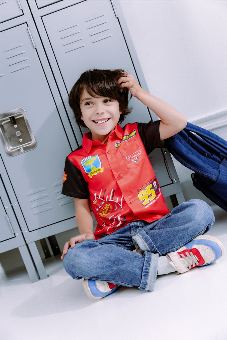 Short Sleeve Button Down Shirt, Alternate, color, Lightning McQueen Red Red