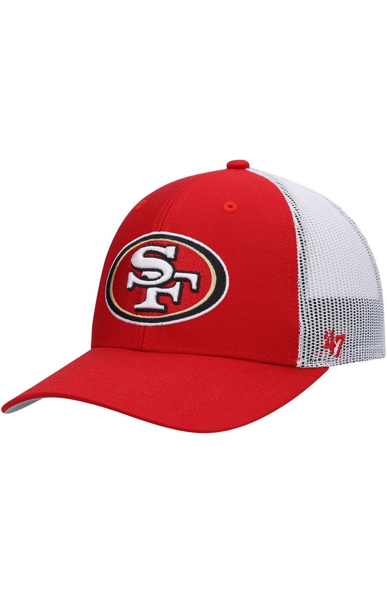 '47 Youth '47 Scarlet/White San Francisco 49ers Adjustable Trucker Hat, Main, color,
