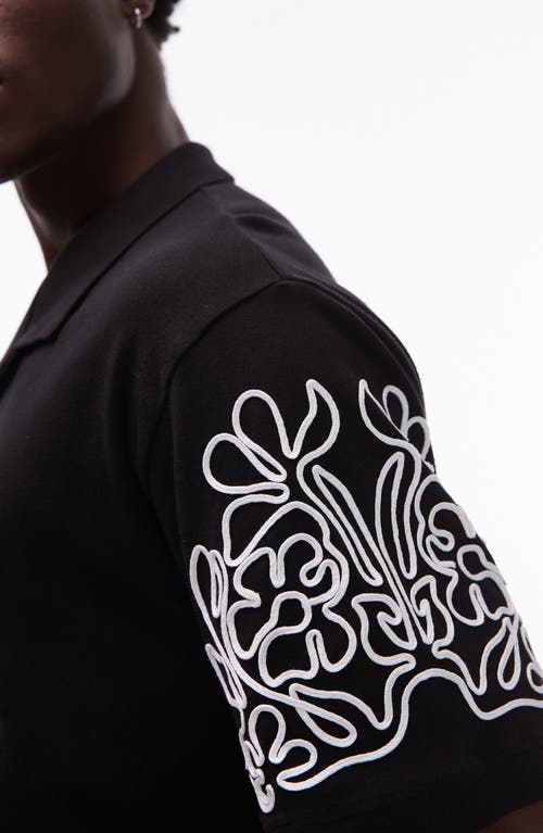 Topman Premium Oversized Fit Button Up Jersey Shirt With Cord Embroidery In Black