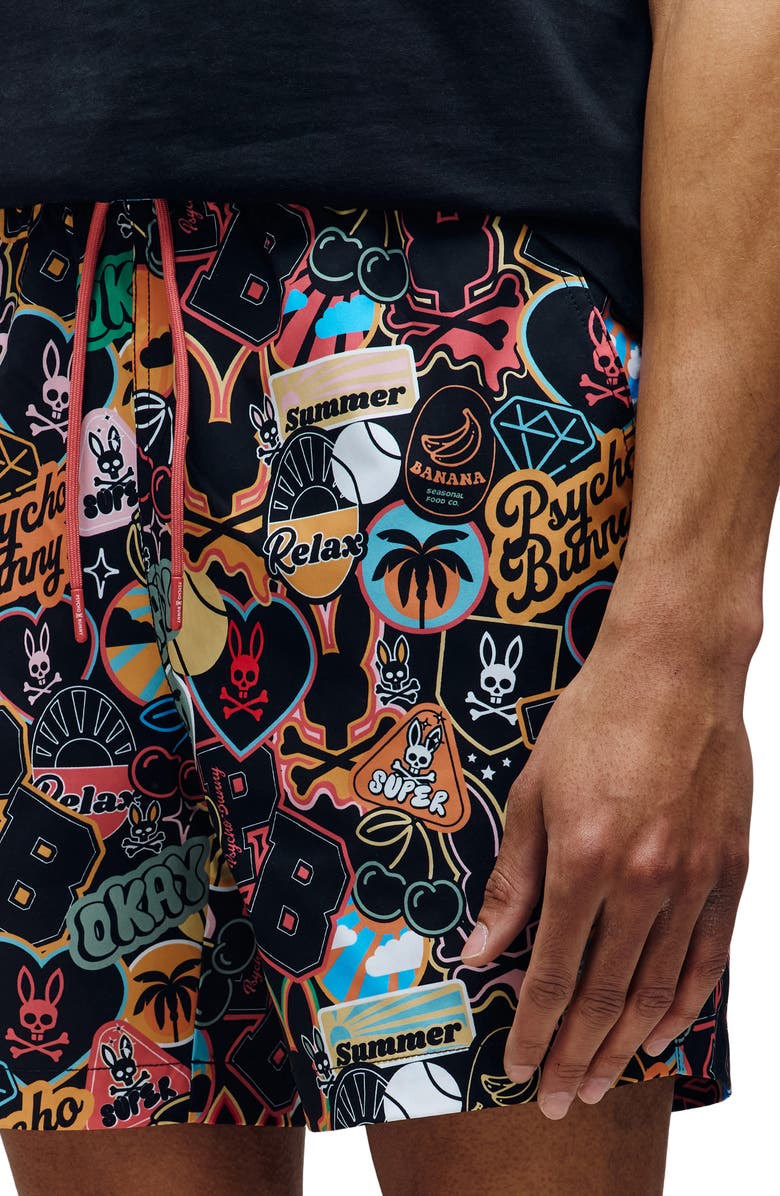 Psycho Bunny Marco Print Swim Trunks, Alternate, color,