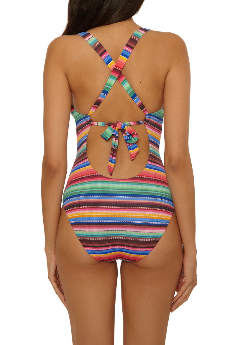 Vallarta Stripe Tassel Seersucker One-Piece Swimsuit, Alternate, color, PINK MULTI