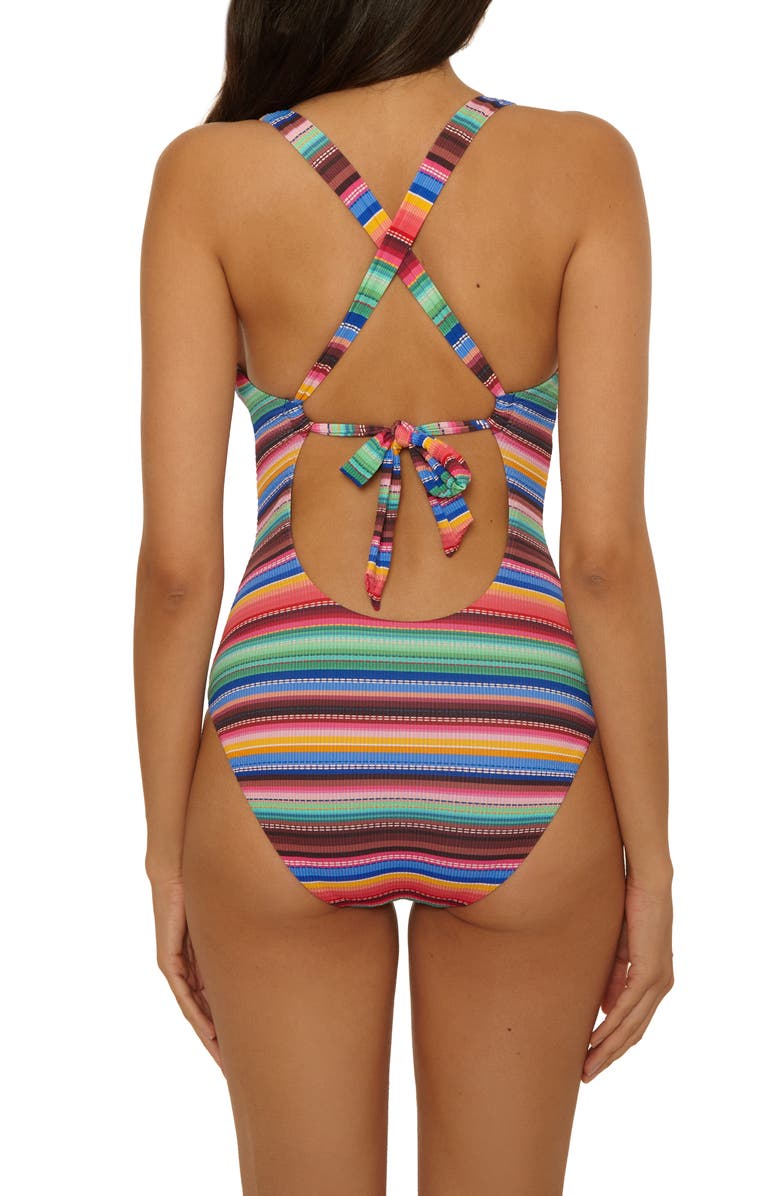 Becca Vallarta Stripe Tassel Seersucker One-Piece Swimsuit, Alternate, color, Pink Multi