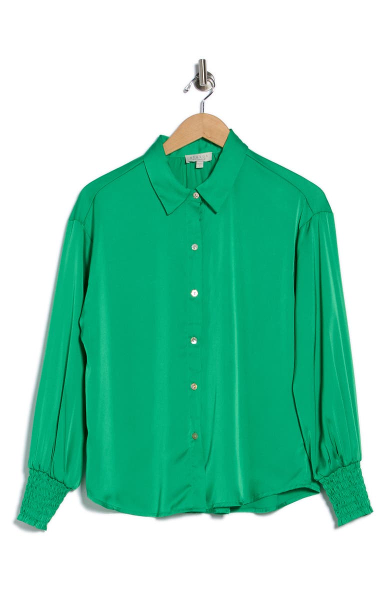 CHENAULT Long Sleeve Satin Boyfriend Top, Alternate, color, Green