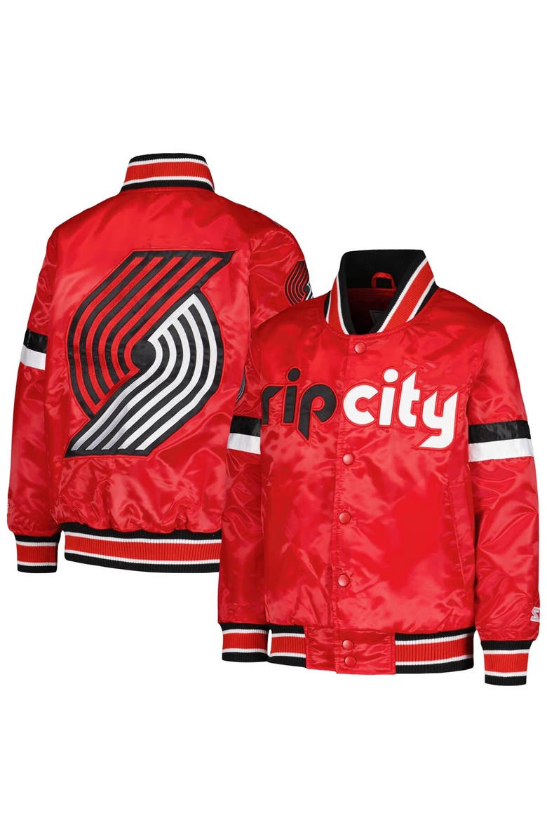 STARTER Youth Starter Red Portland Trail Blazers Home Game Varsity Satin Full-Snap Jacket, Alternate, color, Red