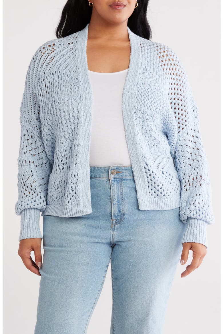 Openwork Slouchy Cotton Cardigan, Main, color, BLUE SKYWAY