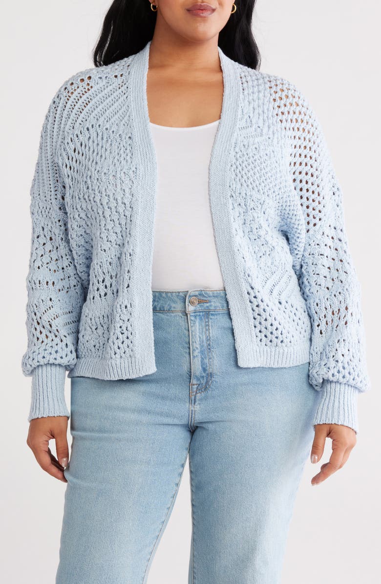 Treasure & Bond Openwork Slouchy Cotton Cardigan, Main, color, Blue Skyway
