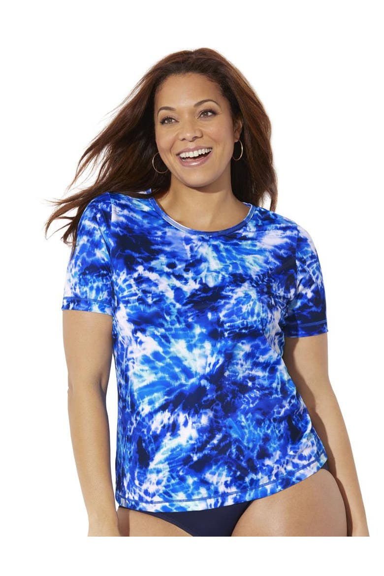 Short Sleeve Swim Tee Rash Guard, Main, color, Tie Dye