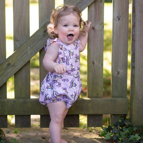 Worthy Threads Ruffle Sleeve Bubble Romper In Roller Skates