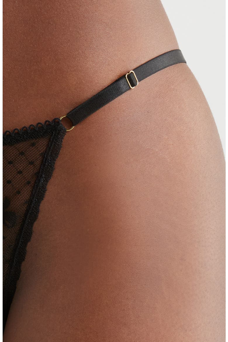 Embroidered Mesh G-String, Alternate, color, BLACK