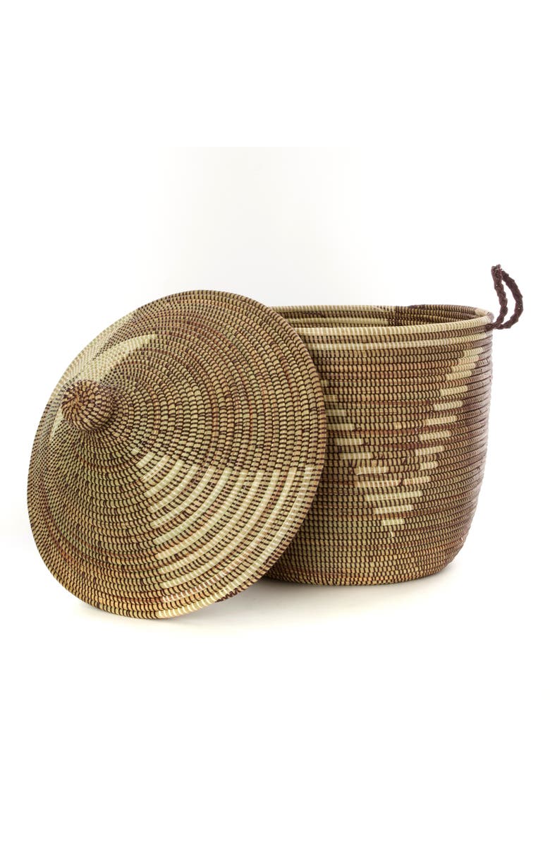 African Modern Brown and Cream Tribal Design Basket, Alternate, color, 