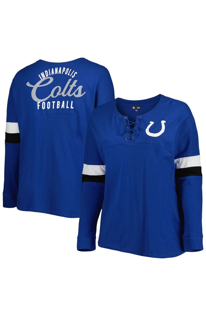 New Era Women's New Era Royal Indianapolis Colts Plus Size Athletic Varsity Lace-Up V-Neck Long Sleeve T-Shirt, Main, color, 