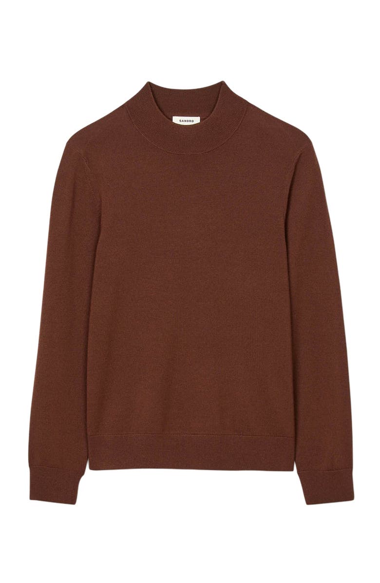 SANDRO Wool sweater with high neck, Alternate, color, Cognac