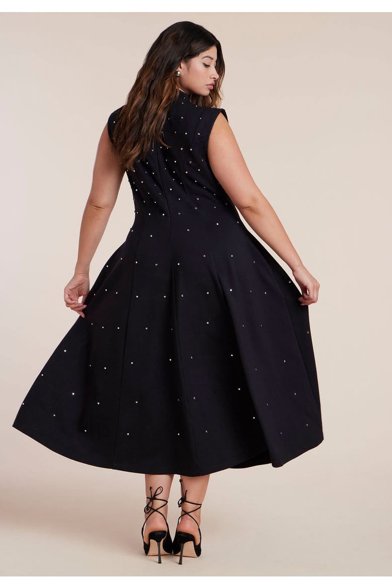Stud Detail Ponte Midi Dress, Alternate, color, BLACK ONYX