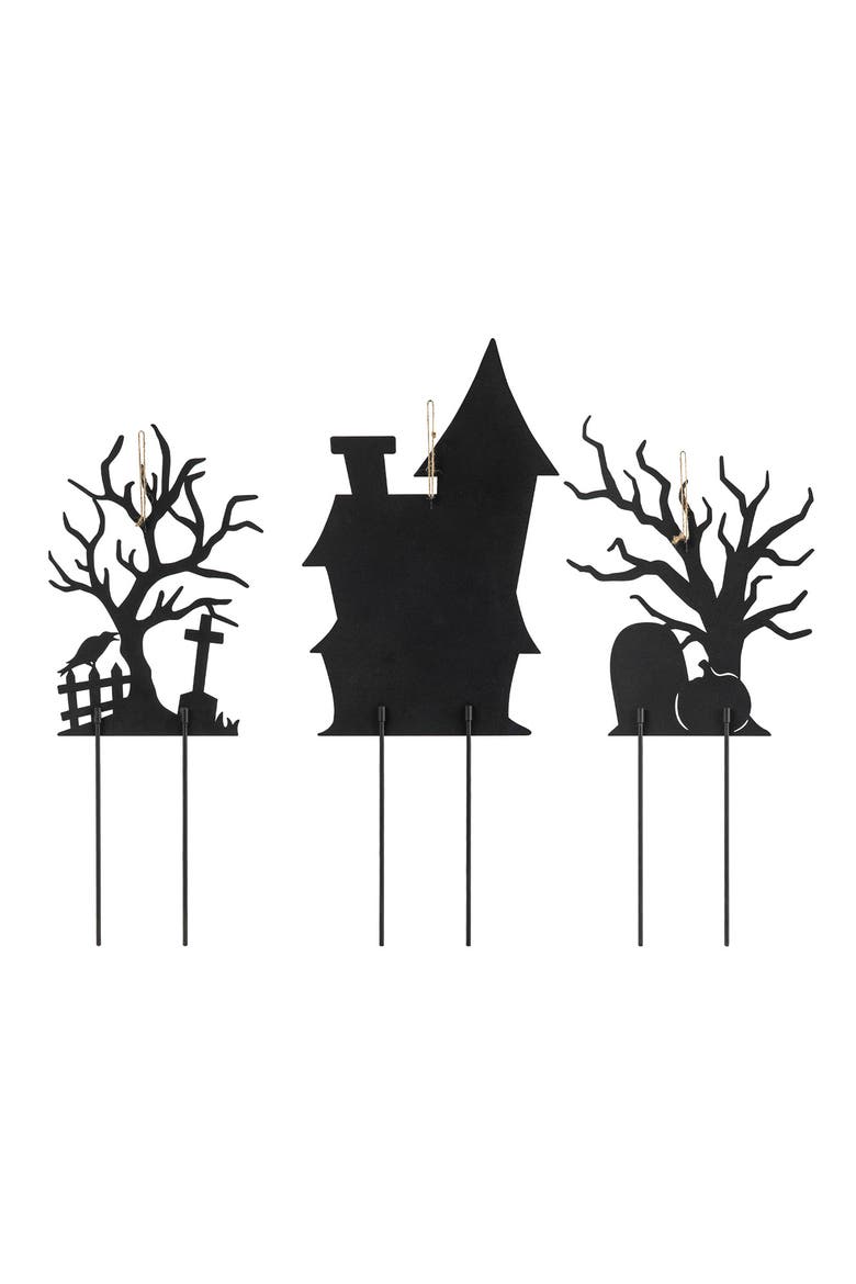 Set of 3 Halloween Metal Haunted House Yard Stake, Alternate, color, Black